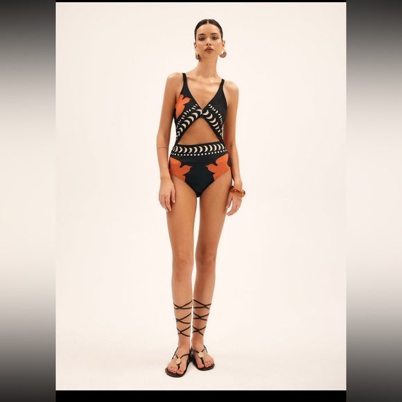 Commense Other - Commense Black and Orange One Piece with Geometric Design